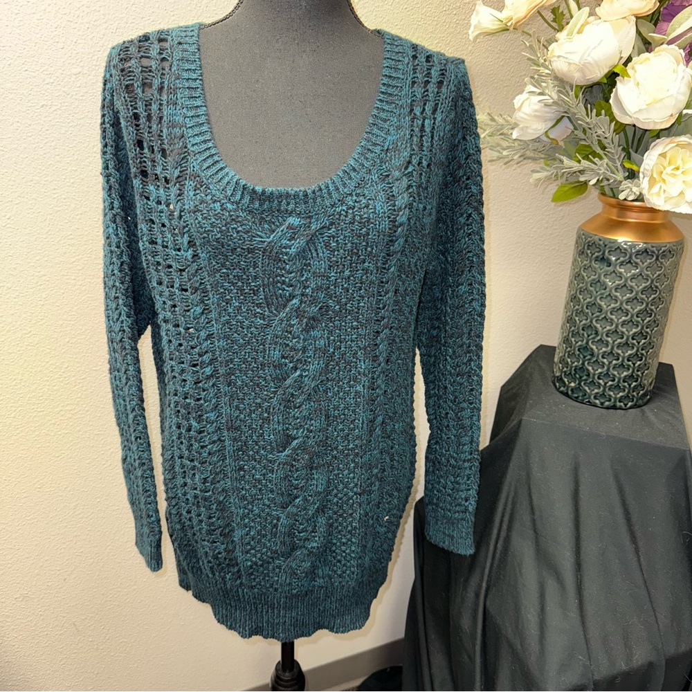Torrid Teal Cable Knit Sweater Pullover Cozy Chunky Plus Size 0